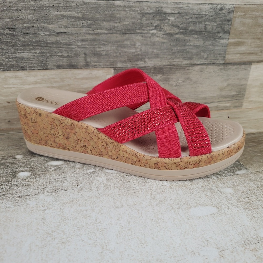 Bzees Reign Womens Wedge Sandals Sz 10 M Magenta Slip On Open Round Toe